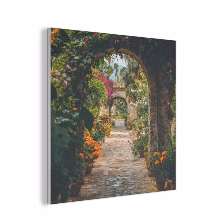 Doorkijk - Bloemen - Poort - Stenen PET vilt klein -3d