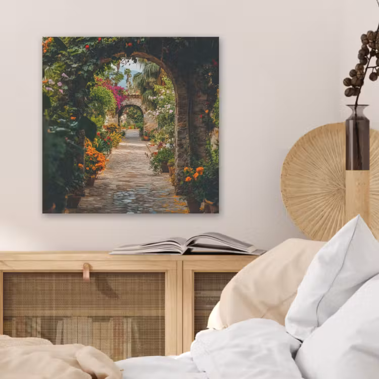 Doorkijk - Bloemen - Poort - Stenen PET vilt klein -sfeer3