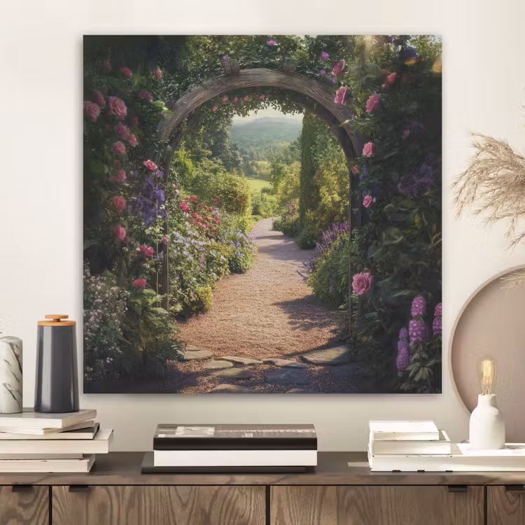 Doorkijk - Bloemen - Natuur - Rozenboog PET vilt klein -sfeer1