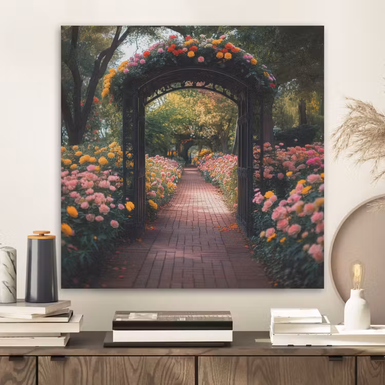 Doorkijk - Bloemen - Pad - Natuur - Kleurrijk PET vilt klein -sfeer1