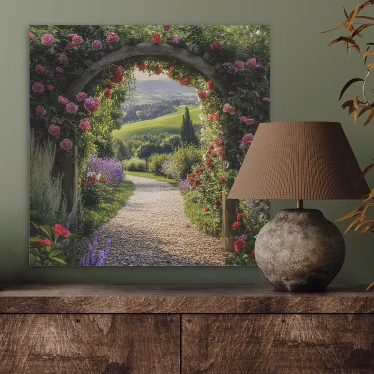 Doorkijk - Tuinboog - Bloemen - Natuur - Pad PET vilt klein -sfeer2