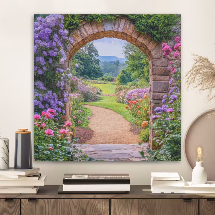 Doorkijk - Poort - Bloemen - Tuin PET vilt klein -sfeer1