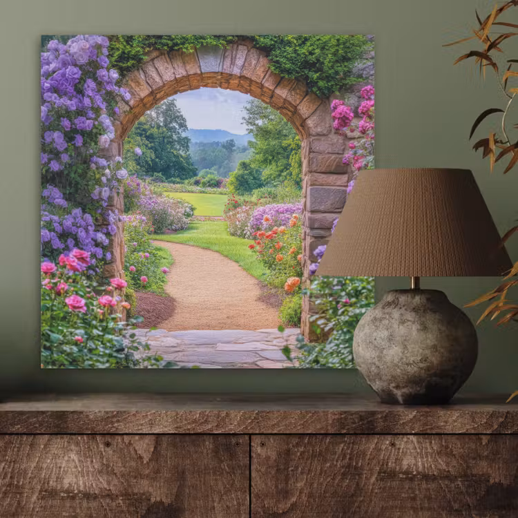 Doorkijk - Poort - Bloemen - Tuin PET vilt klein -sfeer2