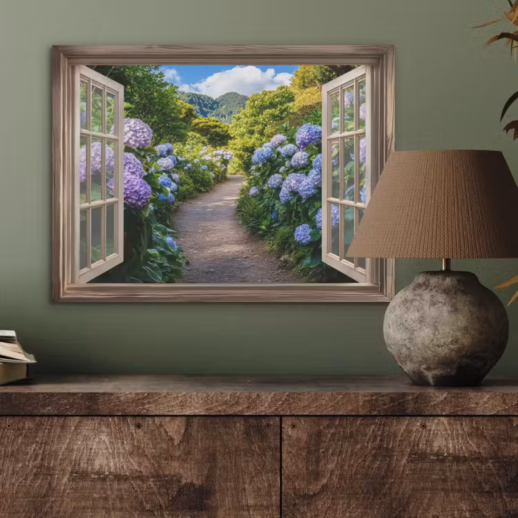 Doorkijk - Hortensia - Pad - Natuur PET vilt klein -sfeer2