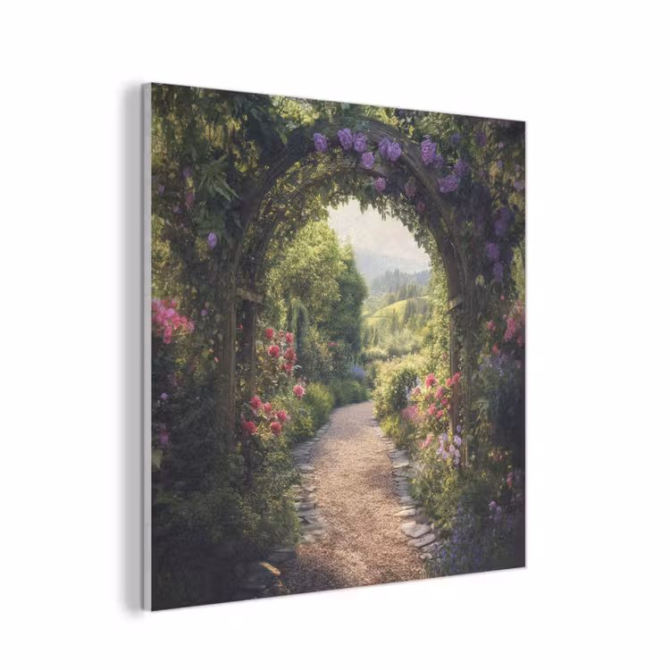 Doorkijk - Landschap - Bloemen - Tuinboog - Natuur PET vilt klein -3d
