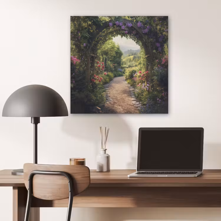 Doorkijk - Landschap - Bloemen - Tuinboog - Natuur PET vilt klein -sfeer5