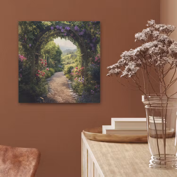 Doorkijk - Landschap - Bloemen - Tuinboog - Natuur PET vilt klein -sfeer4