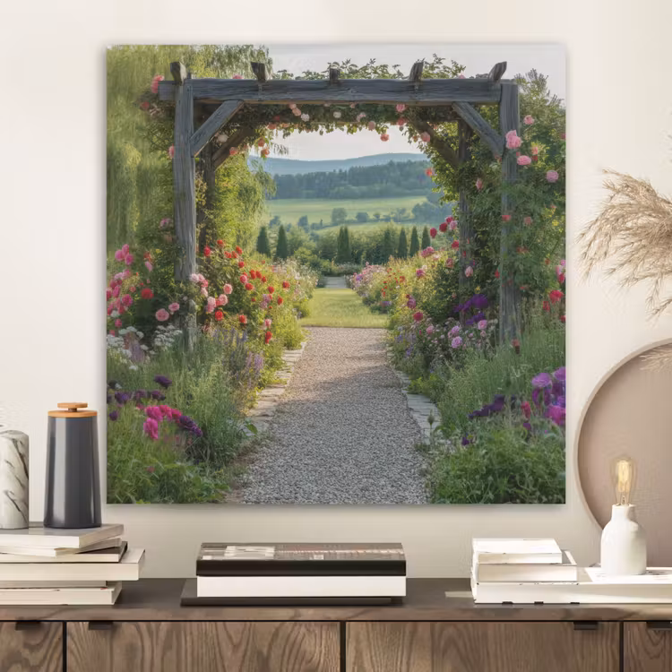 Doorkijk - Landschap - Natuur - Tuinboog - Bloemen PET vilt klein -sfeer1