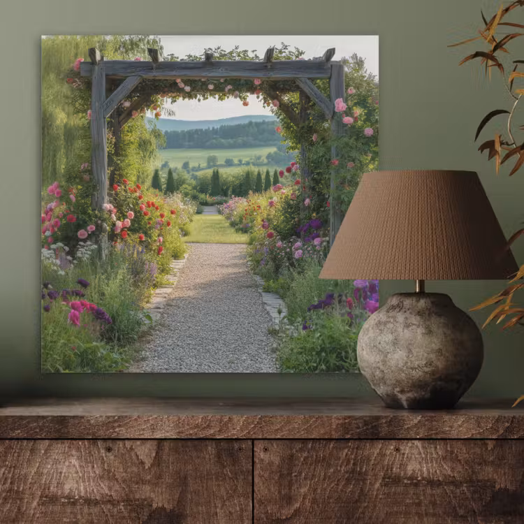 Doorkijk - Landschap - Natuur - Tuinboog - Bloemen PET vilt klein -sfeer2
