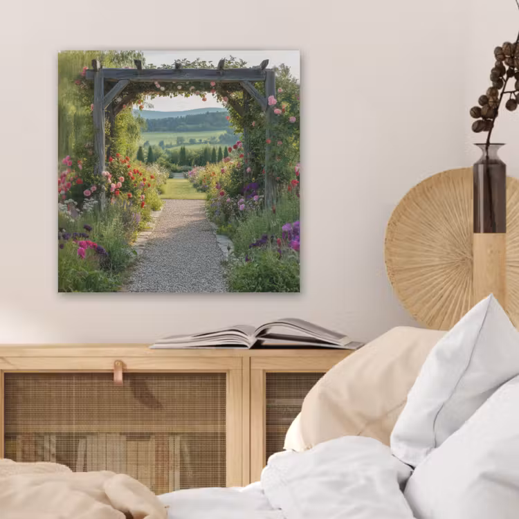 Doorkijk - Landschap - Natuur - Tuinboog - Bloemen PET vilt klein -sfeer3