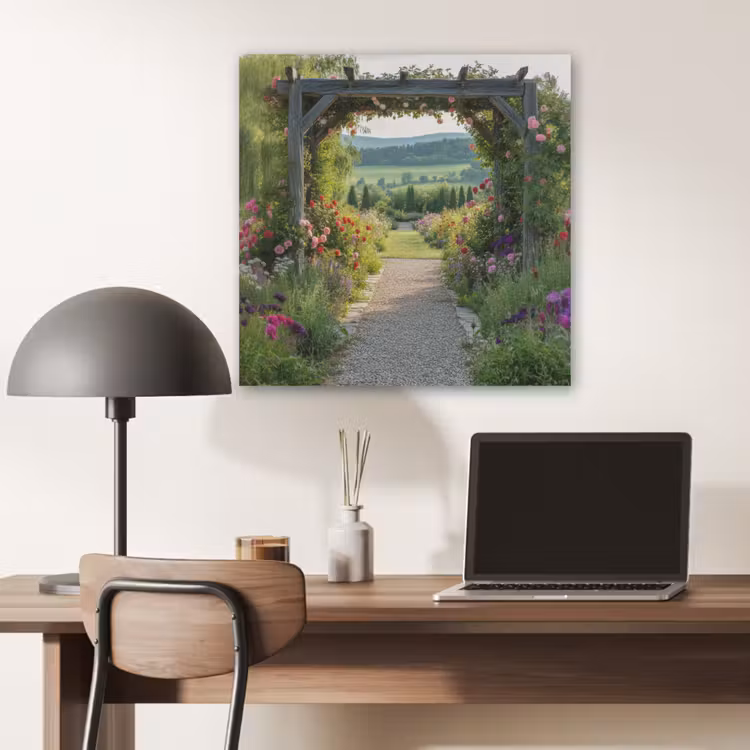 Doorkijk - Landschap - Natuur - Tuinboog - Bloemen PET vilt klein -sfeer5