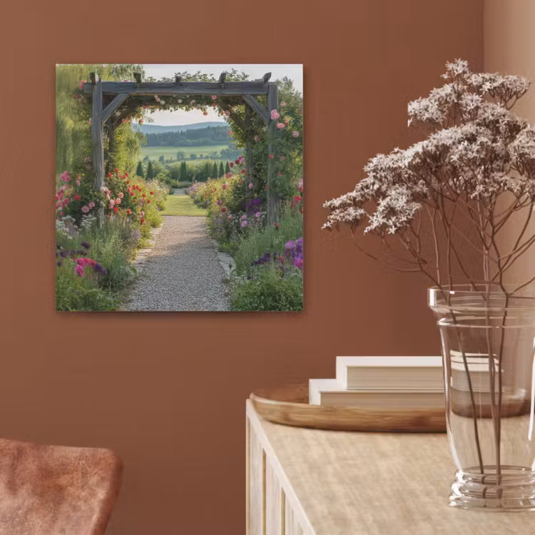 Doorkijk - Landschap - Natuur - Tuinboog - Bloemen PET vilt klein -sfeer4