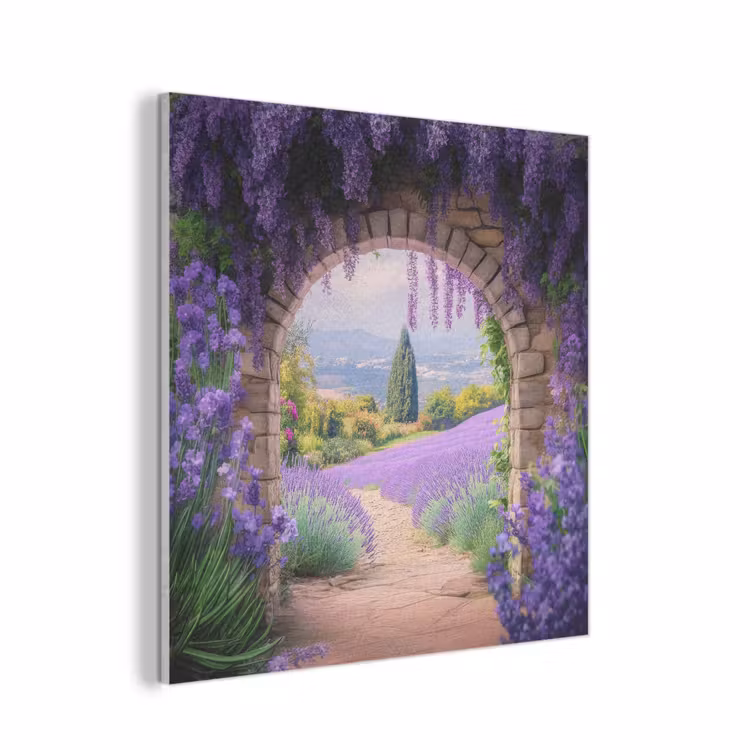 Doorkijk - Lavendel - Bloemen - Paars - Poort PET vilt klein -3d