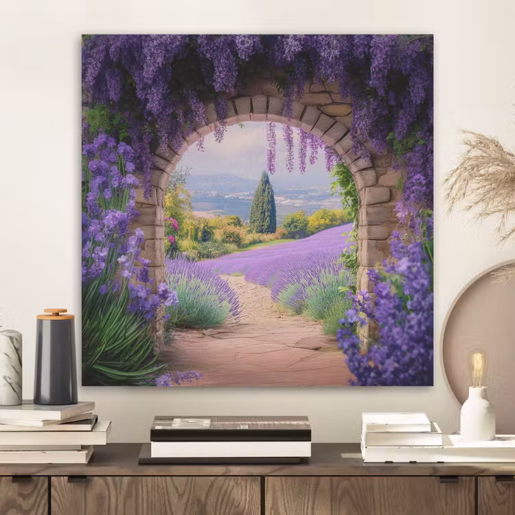 Doorkijk - Lavendel - Bloemen - Paars - Poort PET vilt klein -sfeer1