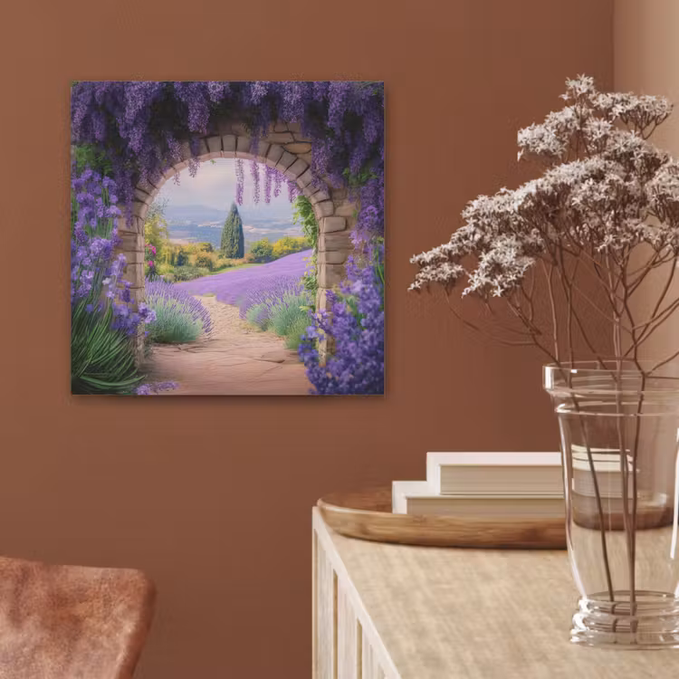Doorkijk - Lavendel - Bloemen - Paars - Poort PET vilt klein -sfeer4