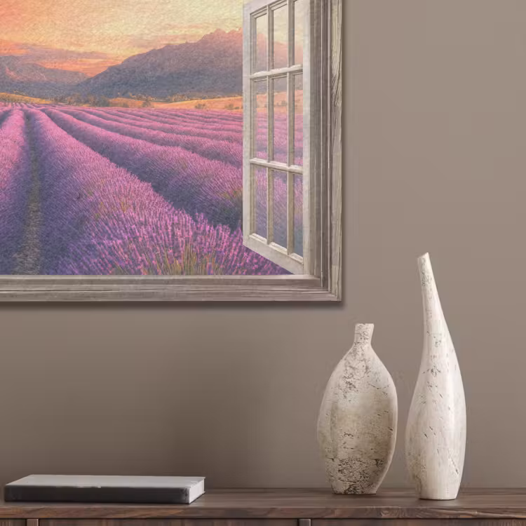 Doorkijk - Lavendel - Landschap - Bloemen - Paars PET vilt klein -sfeer6_closeup