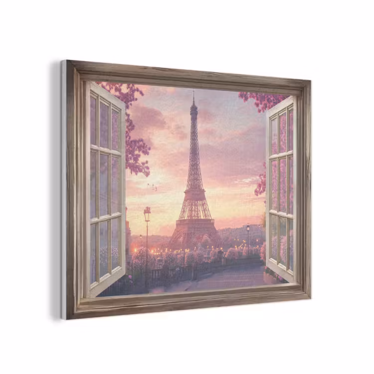 Doorkijk - Parijs - Eiffeltoren - Roze - Kersenbloesem PET vilt klein -3d
