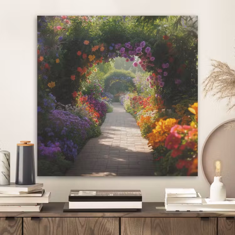 Doorkijk - Pad - Bloemen - Struik - Kleurrijk PET vilt klein -sfeer1