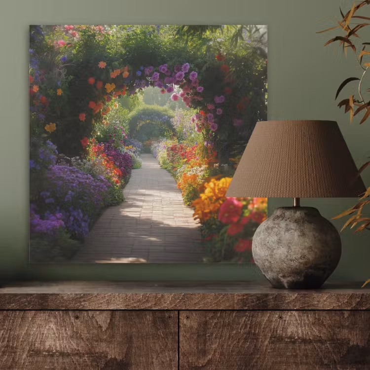 Doorkijk - Pad - Bloemen - Struik - Kleurrijk PET vilt klein -sfeer2