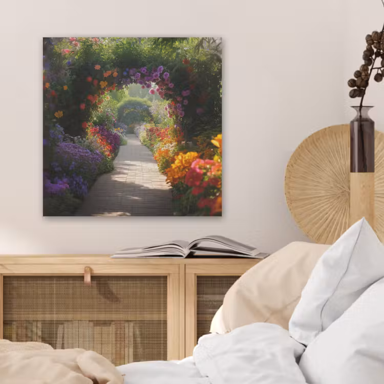 Doorkijk - Pad - Bloemen - Struik - Kleurrijk PET vilt klein -sfeer3