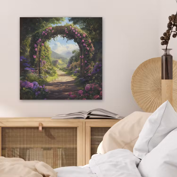 Doorkijk - Rozenboog - Uitzicht - Landschap - Bloemen PET vilt klein -sfeer3