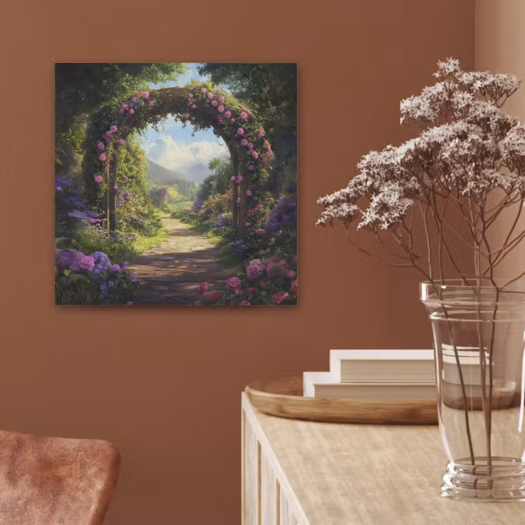 Doorkijk - Rozenboog - Uitzicht - Landschap - Bloemen PET vilt klein -sfeer4
