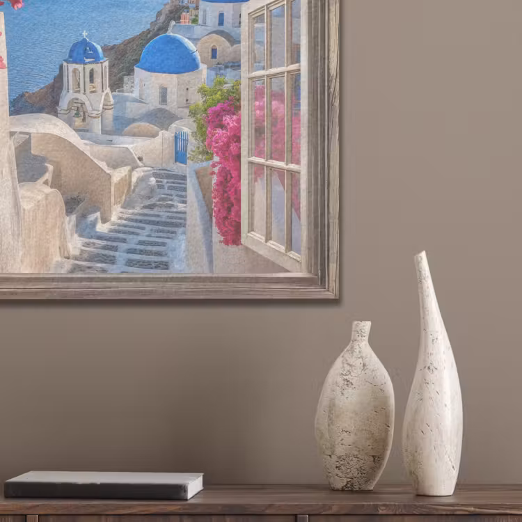 Doorkijk - Santorini - Landschap - Blauw - Grieks PET vilt klein -sfeer6_closeup