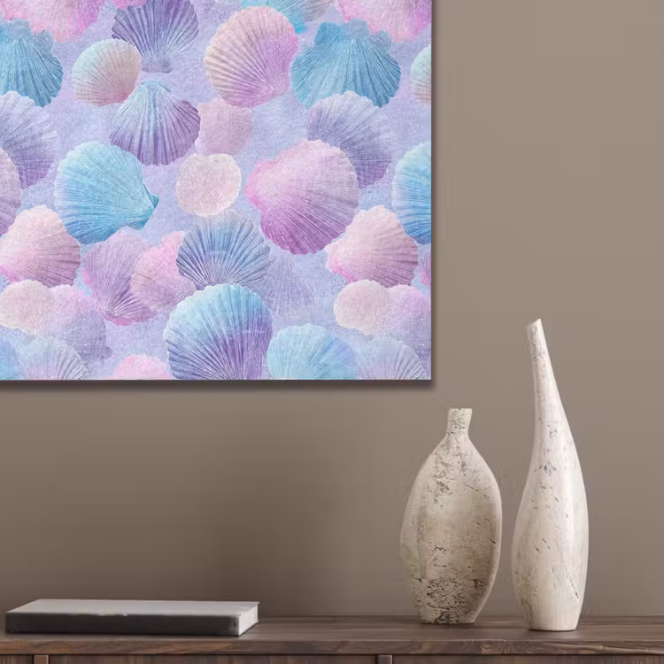 Schelpen - Paars - Blauw - Patroon - Pastel PET vilt klein -sfeer6_closeup