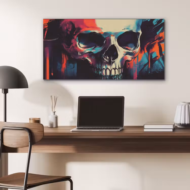 Schedel - Abstract - Rood - Blauw - Graffiti PET vilt middel -sfeer5
