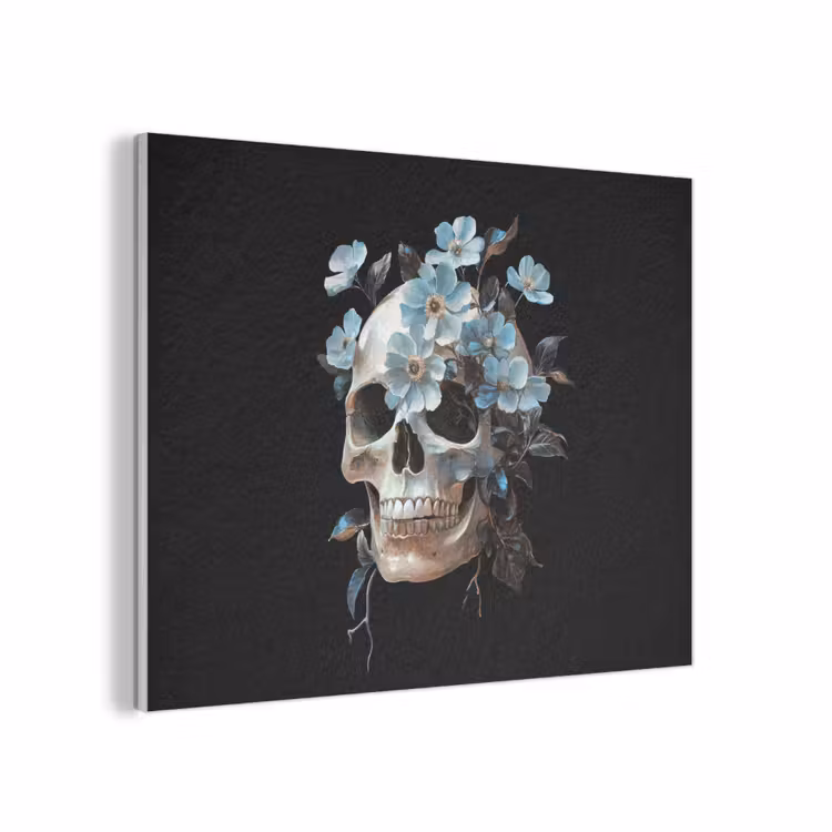 Schedel - Blauw - Bloemen - Bladeren PET vilt klein -3d