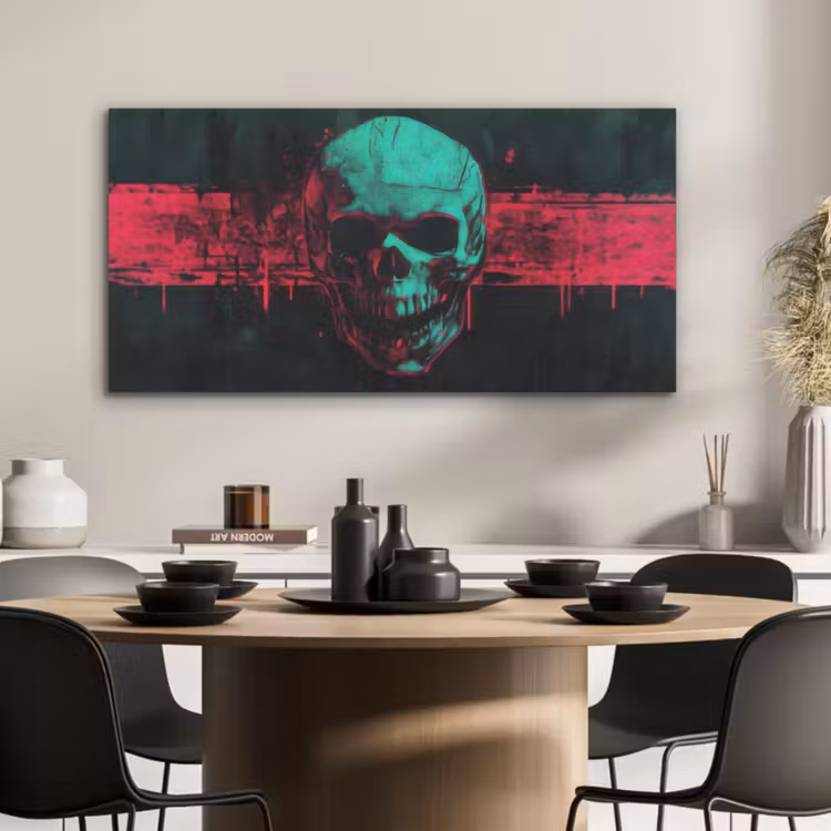 Schedel - Cyberpunk - Neon Rood PET vilt middel -sfeer1