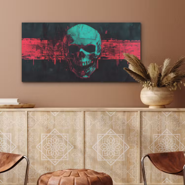 Schedel - Cyberpunk - Neon Rood PET vilt middel -sfeer4