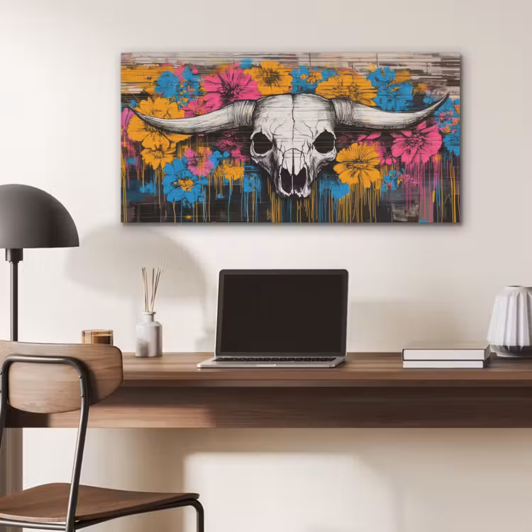 Schedel - Bloemen - Graffiti PET vilt middel -sfeer5