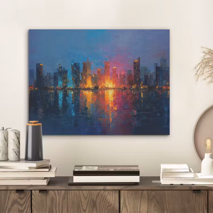 Skyline - Penseelstreken - Donkerblauw - Lichtgevend PET vilt klein -sfeer1