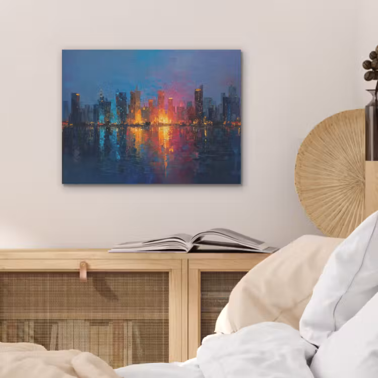 Skyline - Penseelstreken - Donkerblauw - Lichtgevend PET vilt klein -sfeer3
