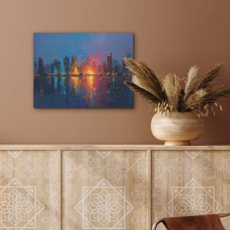 Skyline - Penseelstreken - Donkerblauw - Lichtgevend PET vilt klein -sfeer4