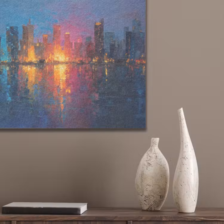Skyline - Penseelstreken - Donkerblauw - Lichtgevend PET vilt klein -sfeer6_closeup