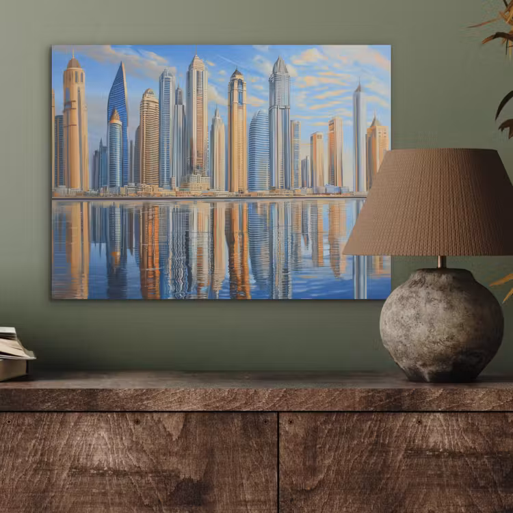 Skyline - Wolkenkrabbers - Water - Blauw PET vilt klein -sfeer2
