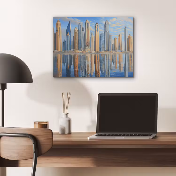 Skyline - Wolkenkrabbers - Water - Blauw PET vilt klein -sfeer5