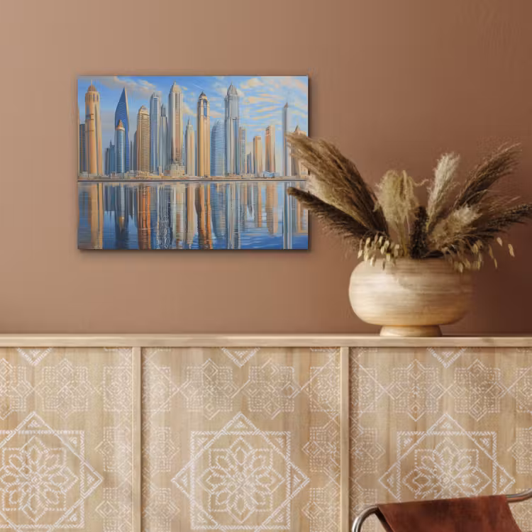 Skyline - Wolkenkrabbers - Water - Blauw PET vilt klein -sfeer4