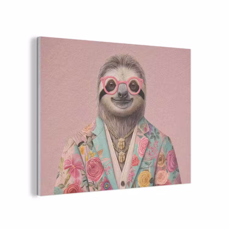 Luiaard - Bloemenprint - Bril - Roze PET vilt klein -3d