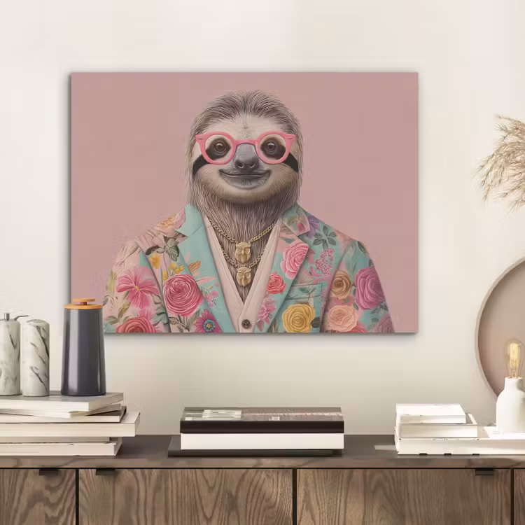 Luiaard - Bloemenprint - Bril - Roze PET vilt klein -sfeer1