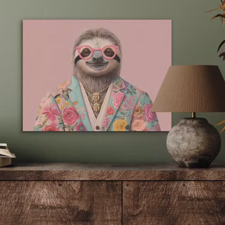 Luiaard - Bloemenprint - Bril - Roze PET vilt klein -sfeer2