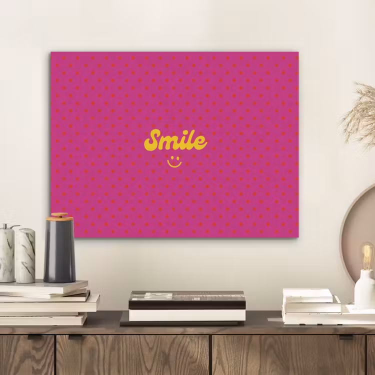 Smile - Stippen - Geel - Smiley - Roze PET vilt klein -sfeer1