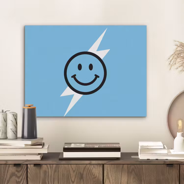 Smiley - Blauw - Bliksem PET vilt klein -sfeer1