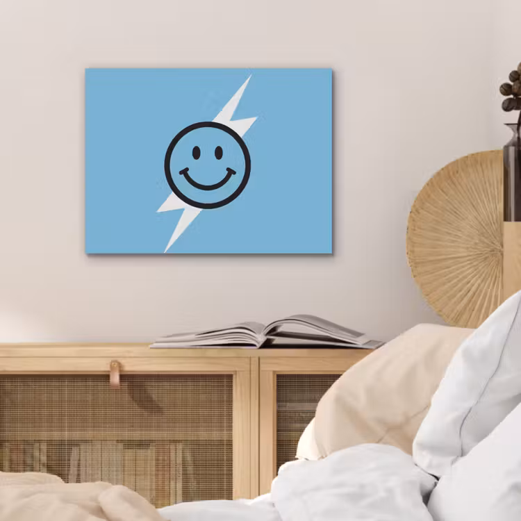 Smiley - Blauw - Bliksem PET vilt klein -sfeer3