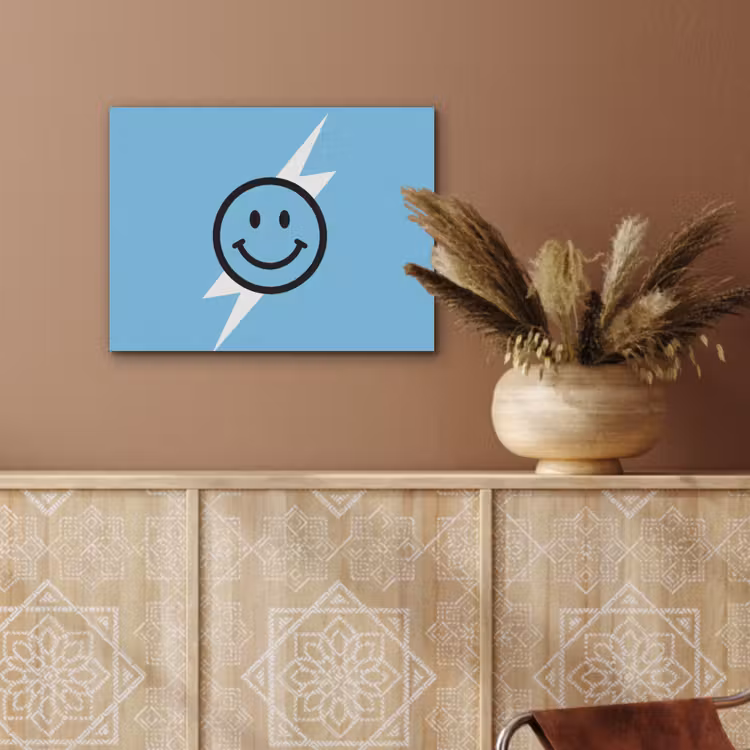 Smiley - Blauw - Bliksem PET vilt klein -sfeer4