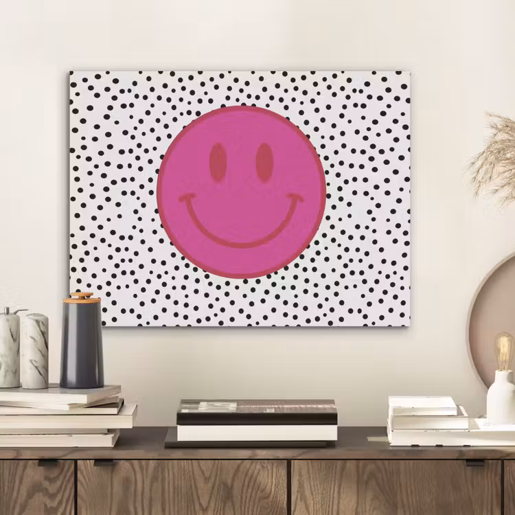 Smiley - Roze - Stippen PET vilt klein -sfeer1