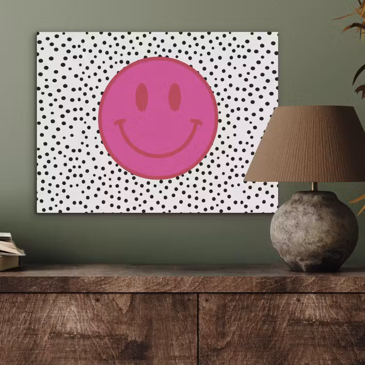 Smiley - Roze - Stippen PET vilt klein -sfeer2