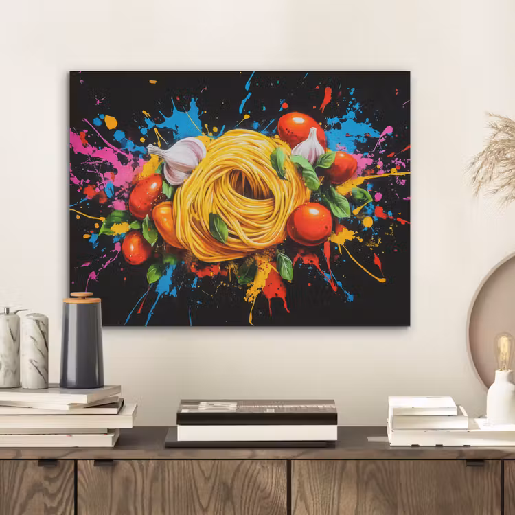 Spaghetti - Graffiti - Verf - Kleurrijk - Eten - Modern PET vilt klein -sfeer1